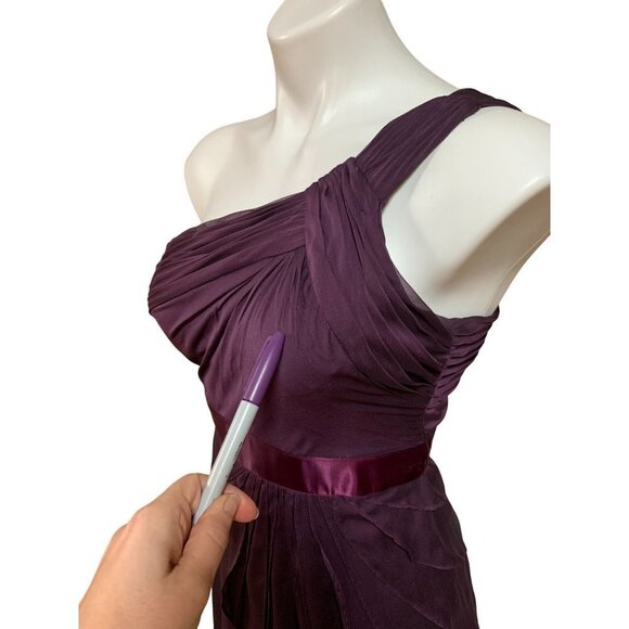 Vintage Y2K One Shoulder Chiffon Ruffle Maxi Dress Gown Mauve Purple Size 2 / XS - Picture 4 of 9